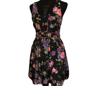 Floral, black, pink, purple dress size Large
